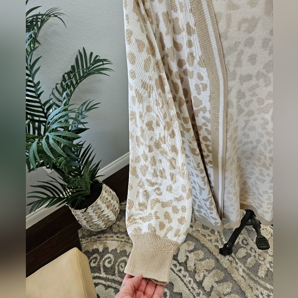 Mesh+Lace- Biege Long Leopard Print Open Sweater Cardigan Sleeve Wmns Sz M NWT - Picture 6 of 9